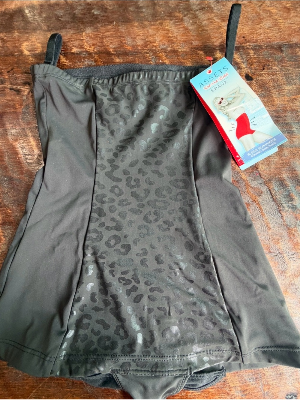 NWT Assets By Spanx Black‎ Leopard-Print Shaping Shirt size L